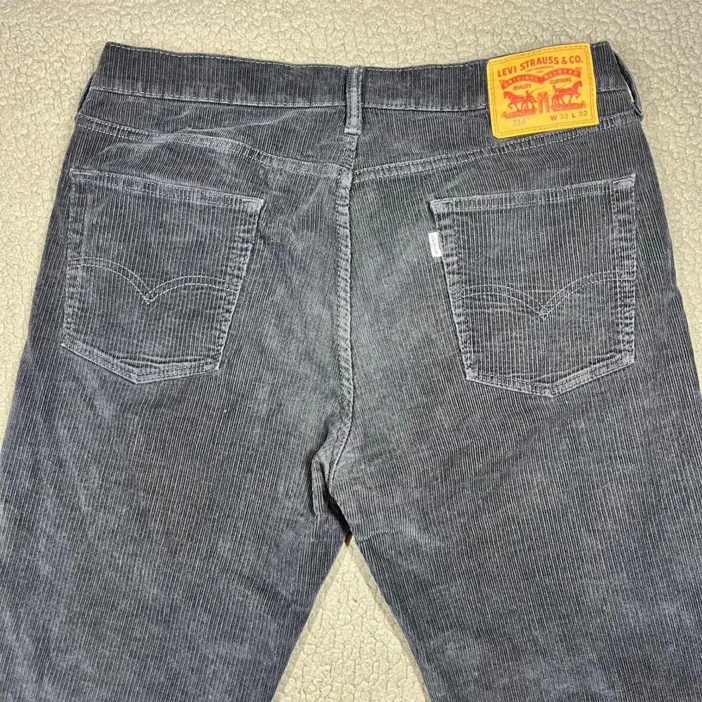 Levis 514 Straight Fit Corduroy Pants Mens 33x32 Navy Blue Stretch 00514-0729